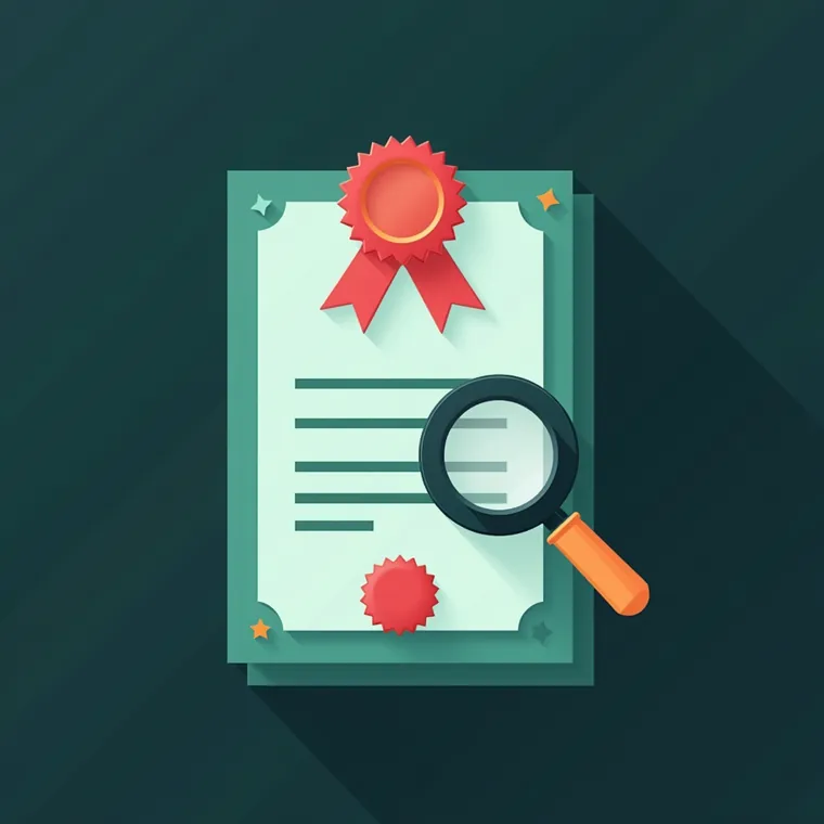 Sertifikaatti, sinetti ja suurennuslasi